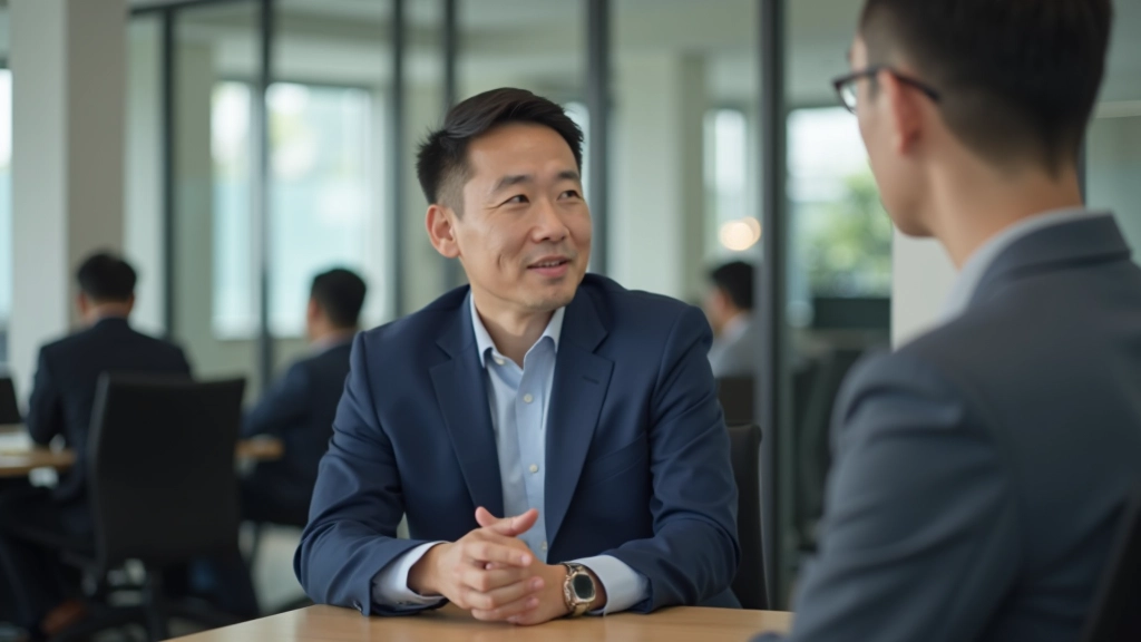 Professional in modern workspace having discussion with colleagues during career mentoring session