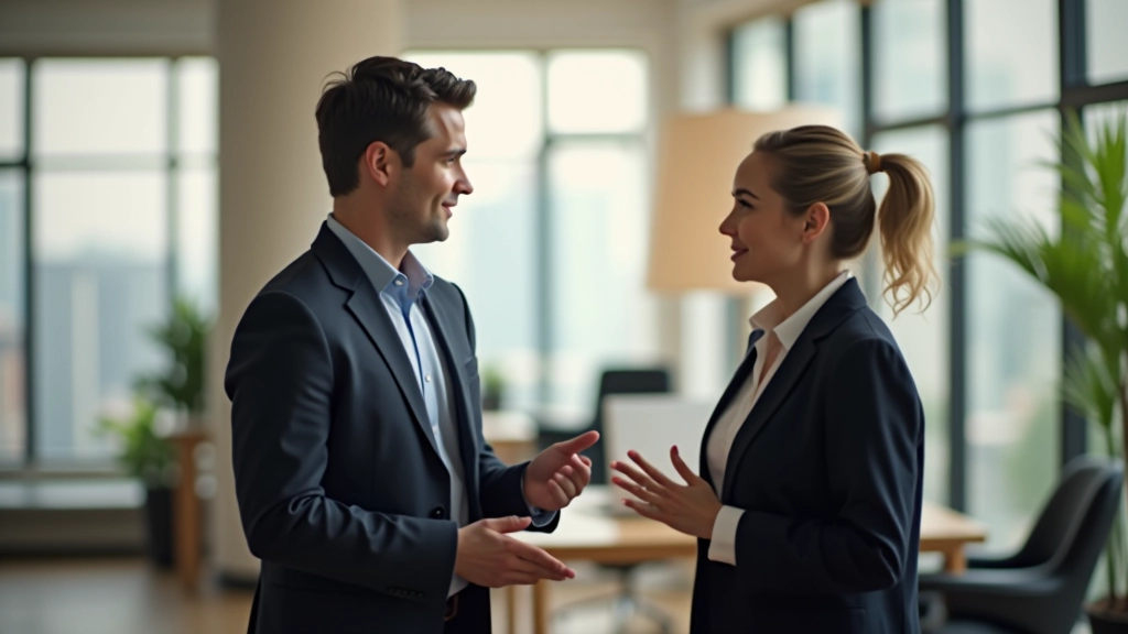 Two colleagues having a meaningful conversation in a modern office breakroom, natural interaction and connection